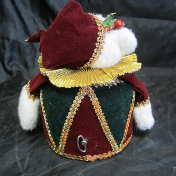 VINTAGE 80'S VELVET BURGUNDY/DK GREEN MUSICAL ANIMATED CHRISTMAS DECORATION - Picture 4 of 7